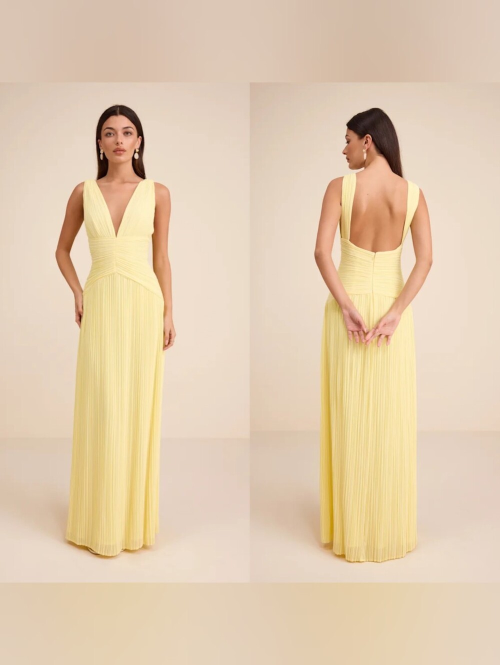 Lulus Kelina Light Yellow Pleated Drop Waist Maxi Dress M Wedding Party Prom